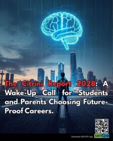 Illustration showing students facing an AI-driven future job market inspired by the Citrini Report 2028