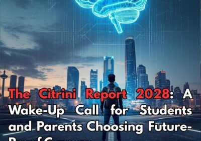 Illustration showing students facing an AI-driven future job market inspired by the Citrini Report 2028