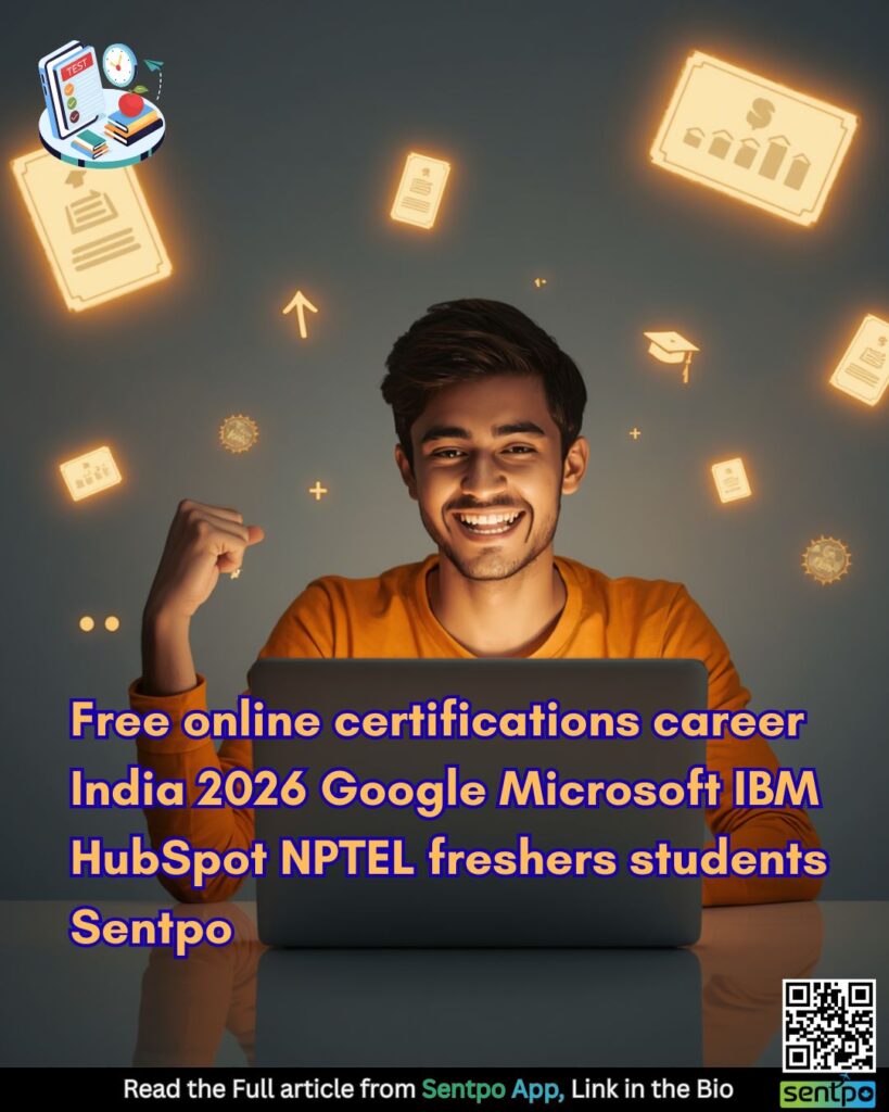 free online certifications career India 2026 Google Microsoft IBM HubSpot NPTEL freshers students Sentpo