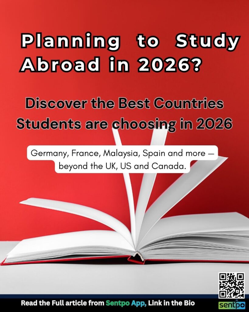 orld map showing the best countries to study abroad in 2026 including Germany, France, Malaysia and Indonesia