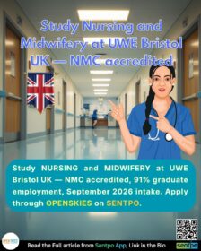 nursing and midwifery programs UK international students — UWE Bristol Glenside campus healthcare facility