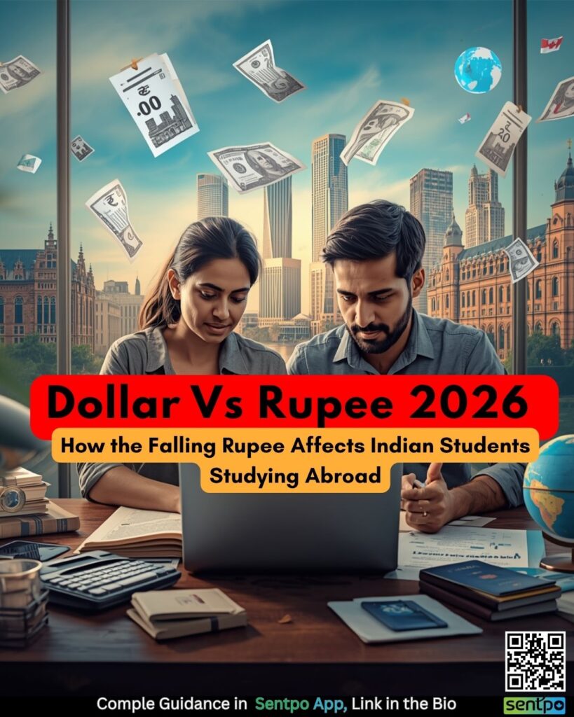 dollar rupee impact Indian students studying abroad 2026 USD INR exchange rate rupee depreciation cost increase Sentpo