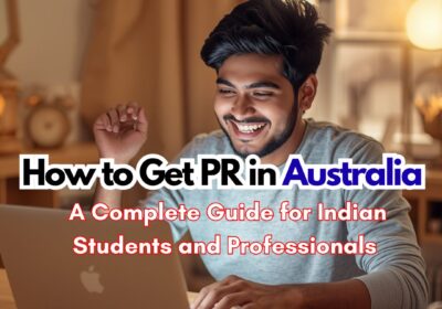 Indian student holding Australian PR documents with Sydney Harbour Bridge in background