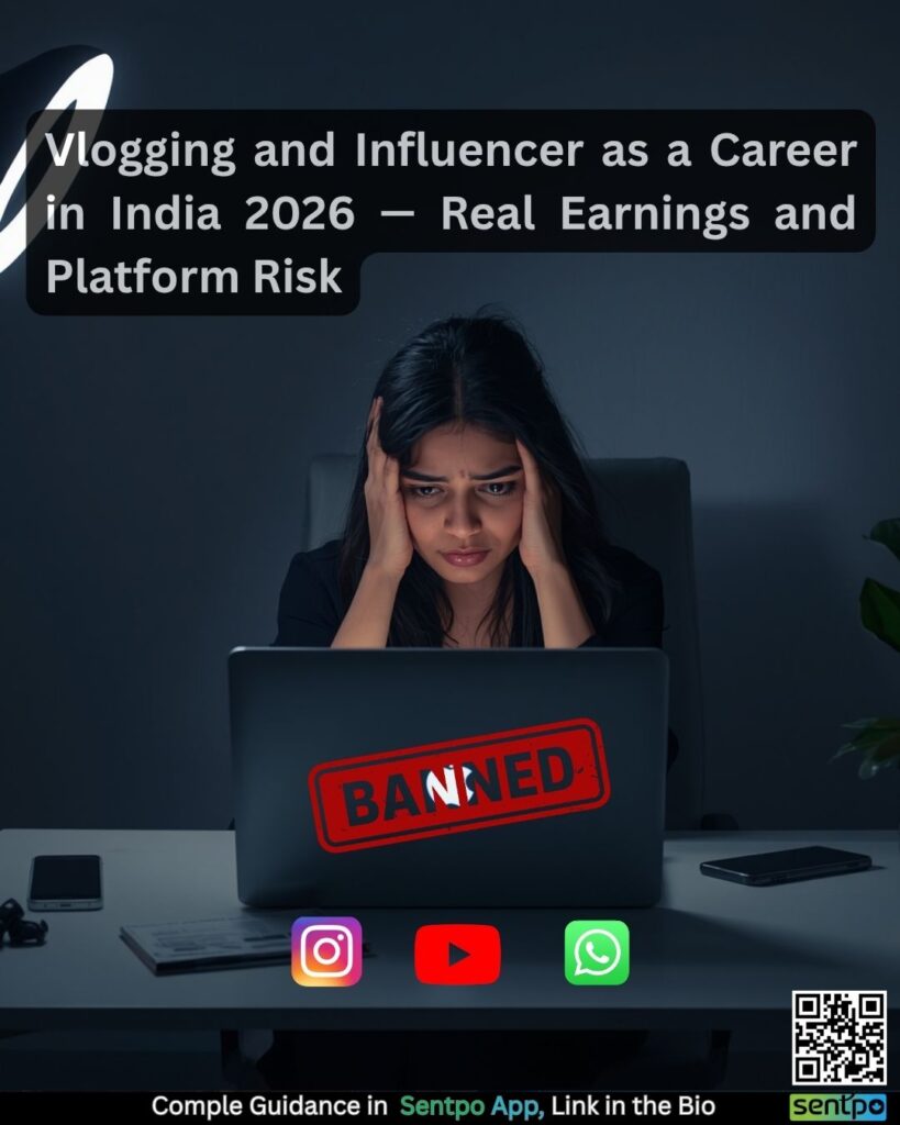 vlogging influencer career India 2026 YouTube earnings Instagram platform ban risk creator economy Sentpo