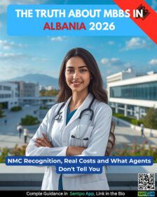 MBBS in Albania for Indian students 2026 NMC WHO ECFMG recognised fees University of Medicine Tirana FMGE pathway Sentpo
